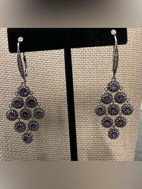 Sterling Silver Amethyst Gem Cluster yDrop Earrings